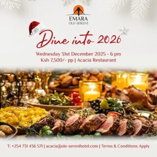 A toast to new beginnings! Celebrate New Year's Eve with us at Acacia Restaurant and enjoy a special 'Dine Into 2026' dinner crafted to make your final hours of 2025 unforgettable and a special welcome to the new year.

To reserve a table, call +254 731 436571. 

#EmaraOleSereni #AcaciaRestaurant #BestHotelInNairobi