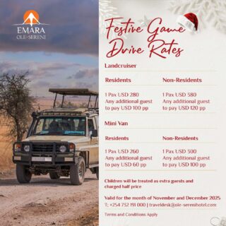 Celebrate the season with a wild twist. Our festive game drive package brings you front row to the magic of the wild. Experience an iconic Emara game drive at exclusive festive rates.

To book a game drive, call +254 732 191000. 

#EmaraOleSereni #FestiveGameDrive #BestHotelInNairobi