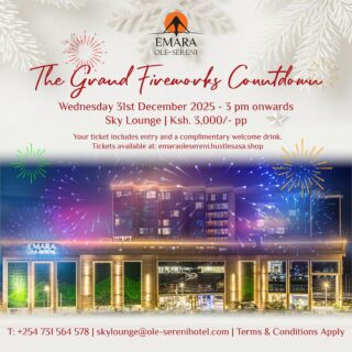 Cross into 2026 with an immersive and grand fireworks experience paired with breathtaking views of the park and the city. See you at the city’s most dazzling countdown.

Tickets are available on emaraolesereni.hustlesasa.shop 

#EmaraOleSereni #GrandFireworksCountdown #BestHotelInNairobi