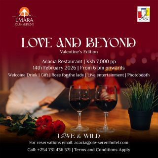 Join us this coming Valentine’s Day at  Acacia Restaurant for a thoughtfully curated Valentine’s experience with exquisite cuisine, warm ambience and live entertainment for a night that speaks the language of romance. 

To reserve a table, call +254 731 436571.

#EmaraOleSereni #LoveAndWild #LoveAndBeyondAtAcacia