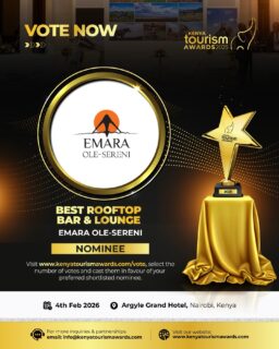 Exciting news! Sky Lounge at Emara Ole-Sereni has been nominated for Best Rooftop Bar at the Kenya Tourism Awards. Known for its elevated dining experience, skyline views, and vibrant atmosphere overlooking Nairobi National Park, Sky Lounge continues to redefine rooftop experiences in the city.
🔗 Vote here:
https://kenyatourismawards.com/vote/best-rooftop-bar-and-lounge/
We appreciate your continued support.

#SkyLounge #KenyaTourismAwards #BestRooftopBar