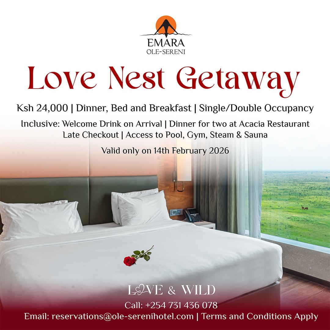 From a romantic dinner to a restful night and a slow morning together, this is Valentine’s done properly. Enjoy our Love Nest Getaway, crafted for couples who want to enjoy the full Valentine’s experience. 

Ksh. 24,000 | Single/Double Occupancy
Inclusive of Valentine’s Dinner, Bed & Breakfast
Free access to pool, gym, steam & sauna
Welcome drink on arrival
Valid only on 14th February 2026

RSVP: +254 731 436078 | reservations@ole-serenihotel.com

#EmaraOleSereni #LoveAndWild #LoveNestGetaway
