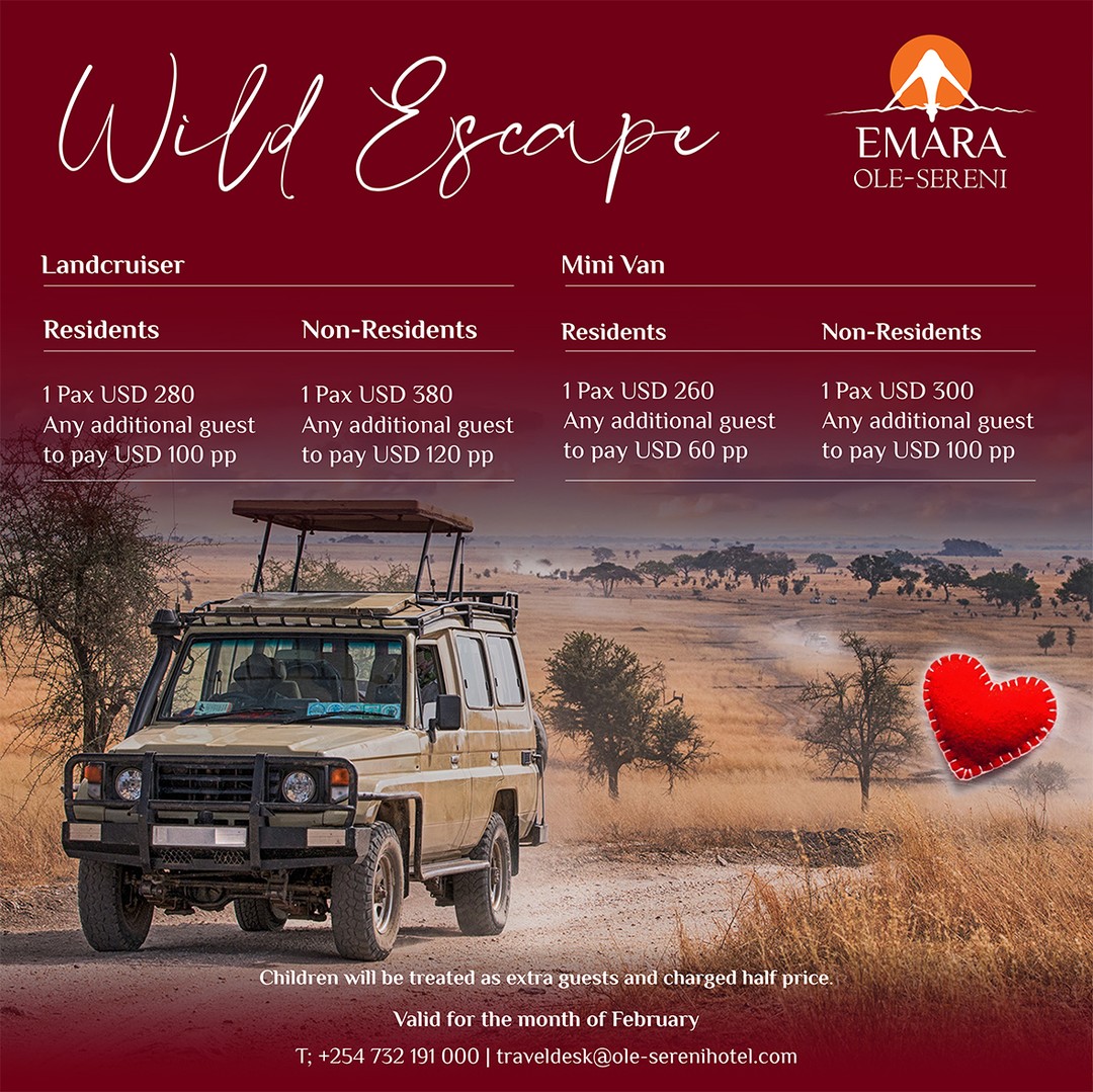 This Valentine’s month, gift yourselves a wild escape and rediscover the beauty of Kenya’s landscapes with our specially curated game drive packages. From intimate game drives to breathtaking park views, every moment is designed to bring you closer to nature and to each other.

To book for a game drive, +254 732 191000.

#EmaraOleSereni #LoveAndWild #WildEscape