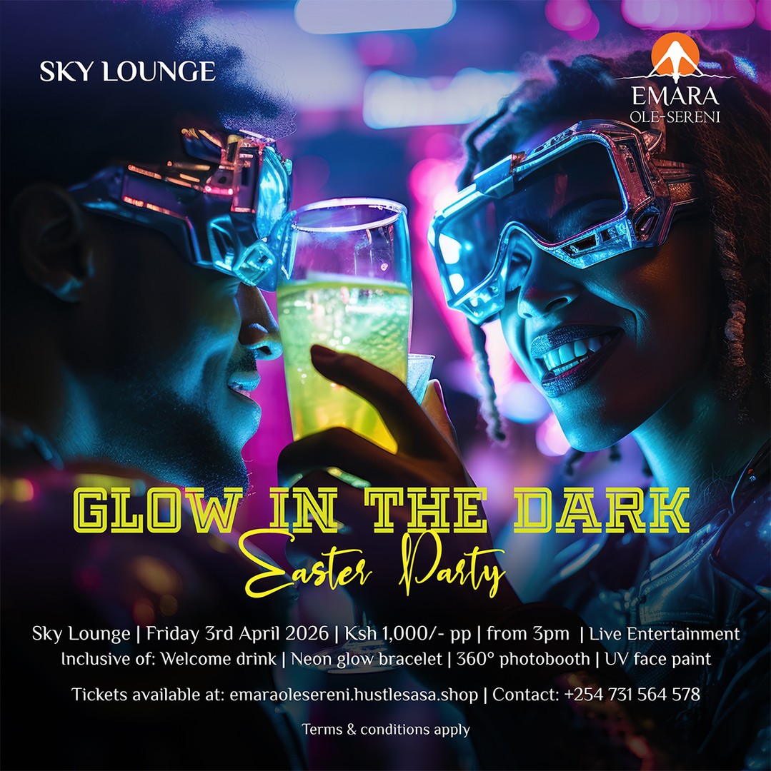 Easter weekend just got brighter! Celebrate Good Friday at Sky Lounge with our Glow In the Dark Easter Party on 3rd April and enjoy an electrifying night featuring vibrant neon lights, breathtaking city views and live entertainment.

Tickets available on emaraolesereni.hustlesasa.shop.  For more info, call +254 731 564578.

#EmaraOleSereni #SkyLounge #GlowInTheDarkEasterParty