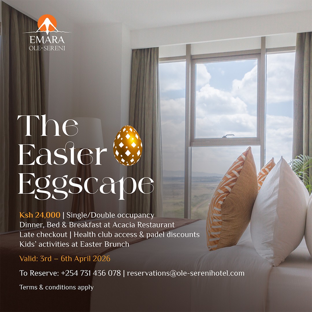 Celebrate Easter at Emara with a stay that blends warmth, comfort, and timeless charm. Because you deserve a break that feels as good as it looks. 

Ksh. 24,000 | Single / Double Occupancy 
Dinner, Bed & Breakfast At Acacia Restaurant
Late Check-Out | Health Club Access & Padel Discounts
Kids’ Activities during Easter Sunday Brunch 
Valid 3rd - 6th April 2026

To Book; +254 731 436078 | reservations@ole-serenihotel.com

#EmaraOleSereni #EasterEggscape #BestHotelInNairobi