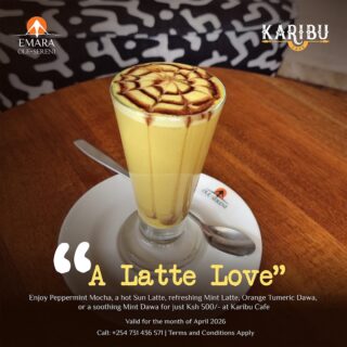 A Latte Love at Karibu Café is the just the kind of comfort and warmth you need to brighten your day. Whether it’s a quick catch-up, a solo reset, or a gentle start to your day, get your latte at Karibu Café.

To reserve a table, call +254 731 436571.

#EmaraOleSereni #KaribuCafe #BestHotelInNairobi