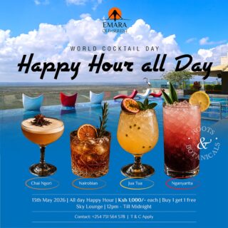 A toast to the art of the cocktail! In honor of World Cocktail Day on Wednesday, Sky Lounge is having an all-day Happy Hour from midday to midnight. Because one cocktail hour simply isn’t enough.

To reserve a table, call +254 731 564578.

#EmaraOleSereni #SkyLounge #WorldCocktailDay