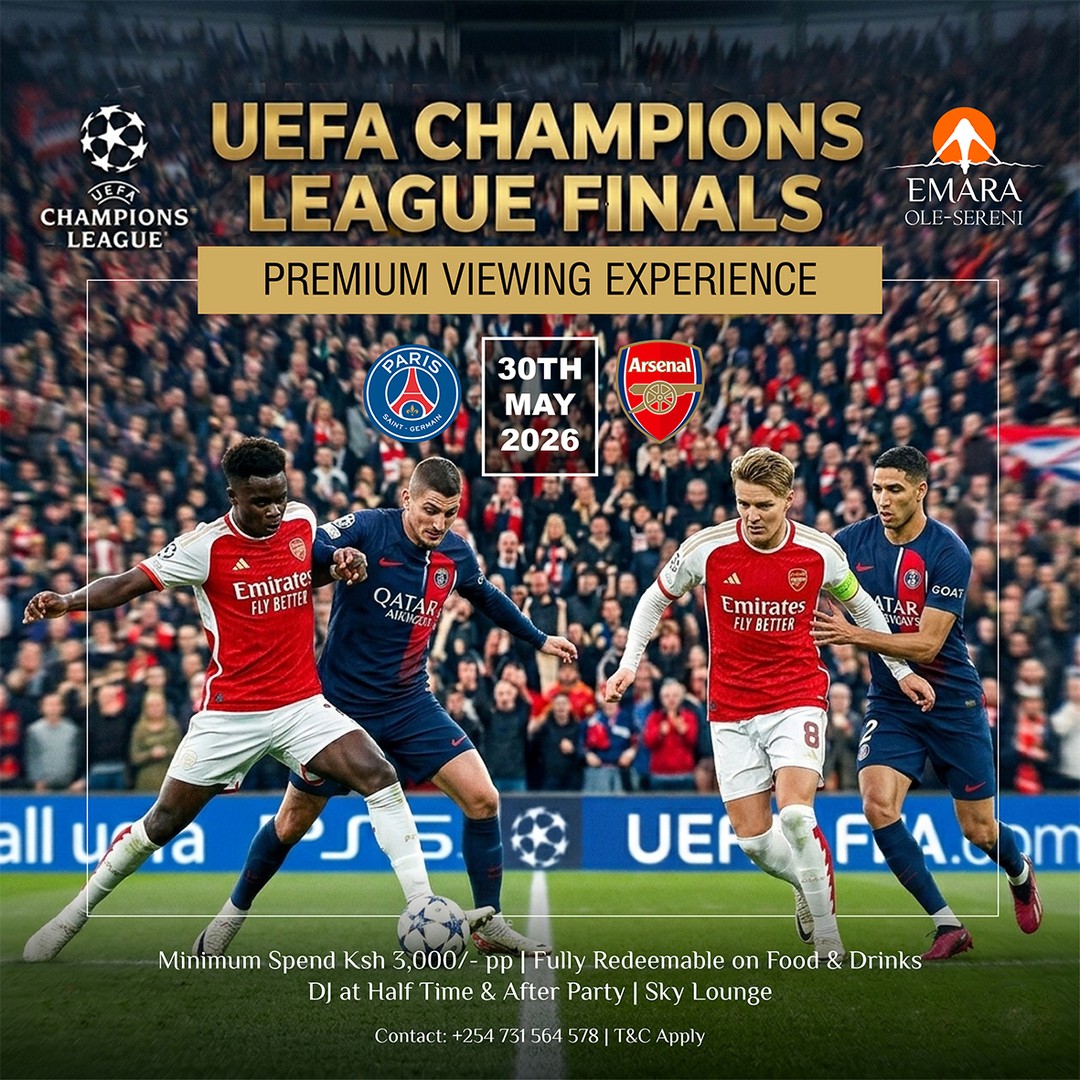 Football’s biggest night deserves a premium stage! Join us for an electrifying UEFA Champions League Final showdown as PSG take on Arsenal in one of the most anticipated clashes in recent history. 

To reserve a table, call +254 731 564578.

#EmaraOleSereni #SkyLounge #UCLFinal