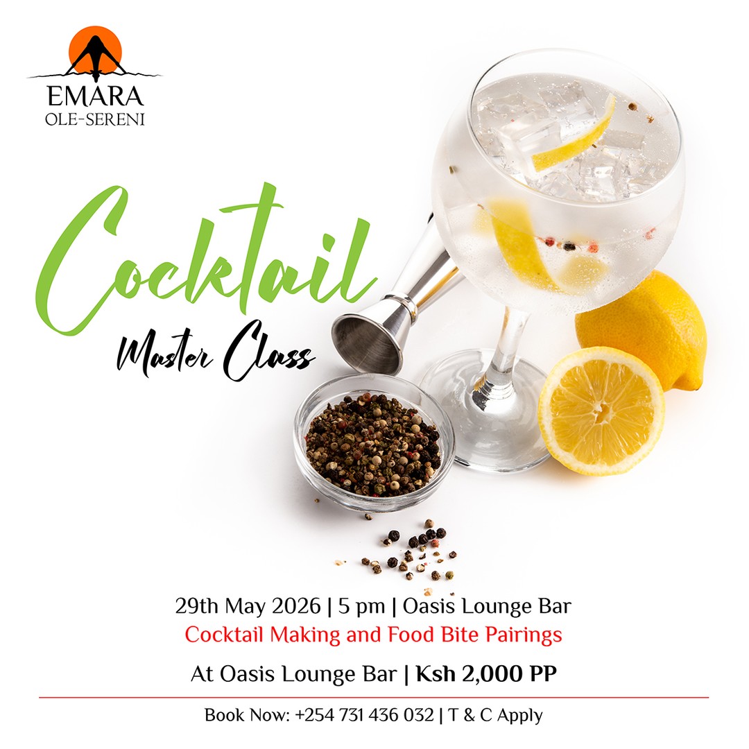 Ever wondered what goes into crafting the perfect cocktail? Step behind the bar at Oasis Lounge on 29th May for an exclusive cocktail masterclass and learn how to craft a signature cocktail guided by our expert mixologists. 

To reserve a spot, call +254 731 436 032

#EmaraOleSereni #OasisLounge #CocktailMasterclass