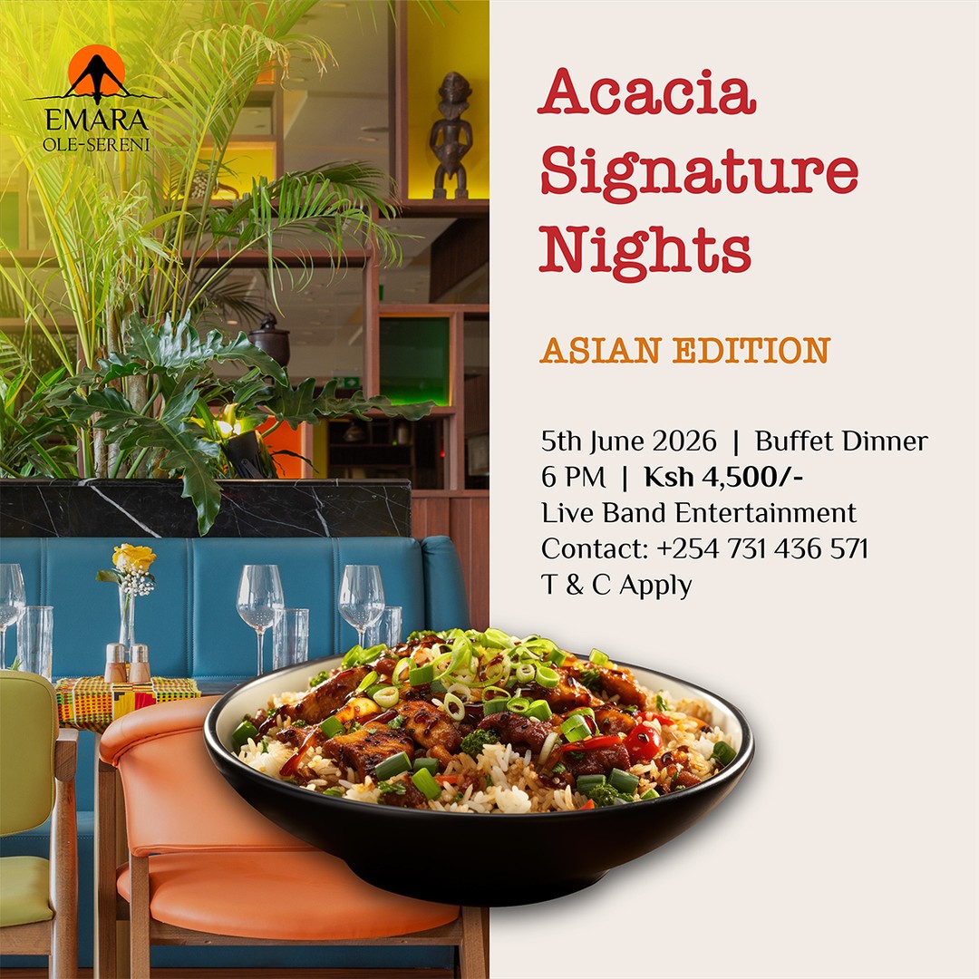 This week's edition of Acacia's Signature Nights takes us on a culinary journey inspired by the vibrant cuisines of the east.  From savoury favorites to irresistable desserts, our Asian themed buffet dinner this Friday, promises a memorable evening. 

To reserve a table, call +254 731 436571.

#EmaraOleSereni #AcaciaRestaurant #AcaciaSignatureNights