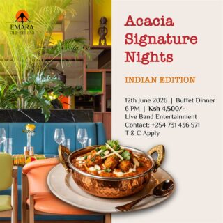 Spice up your Friday evening with a culinary journey through the vibrant flavors of Indian cuisine.  This week at Acacia Signature Nights, enjoy an exquisite Indian themed buffet featuring authentic flavors, bold spices, and timeless recipes, all served in the warm ambiance of Acacia Restaurant.

To reserve a table, call +254 731 436571.

#EmaraOleSereni #AcaciaRestaurant #BestHotelInNairobi