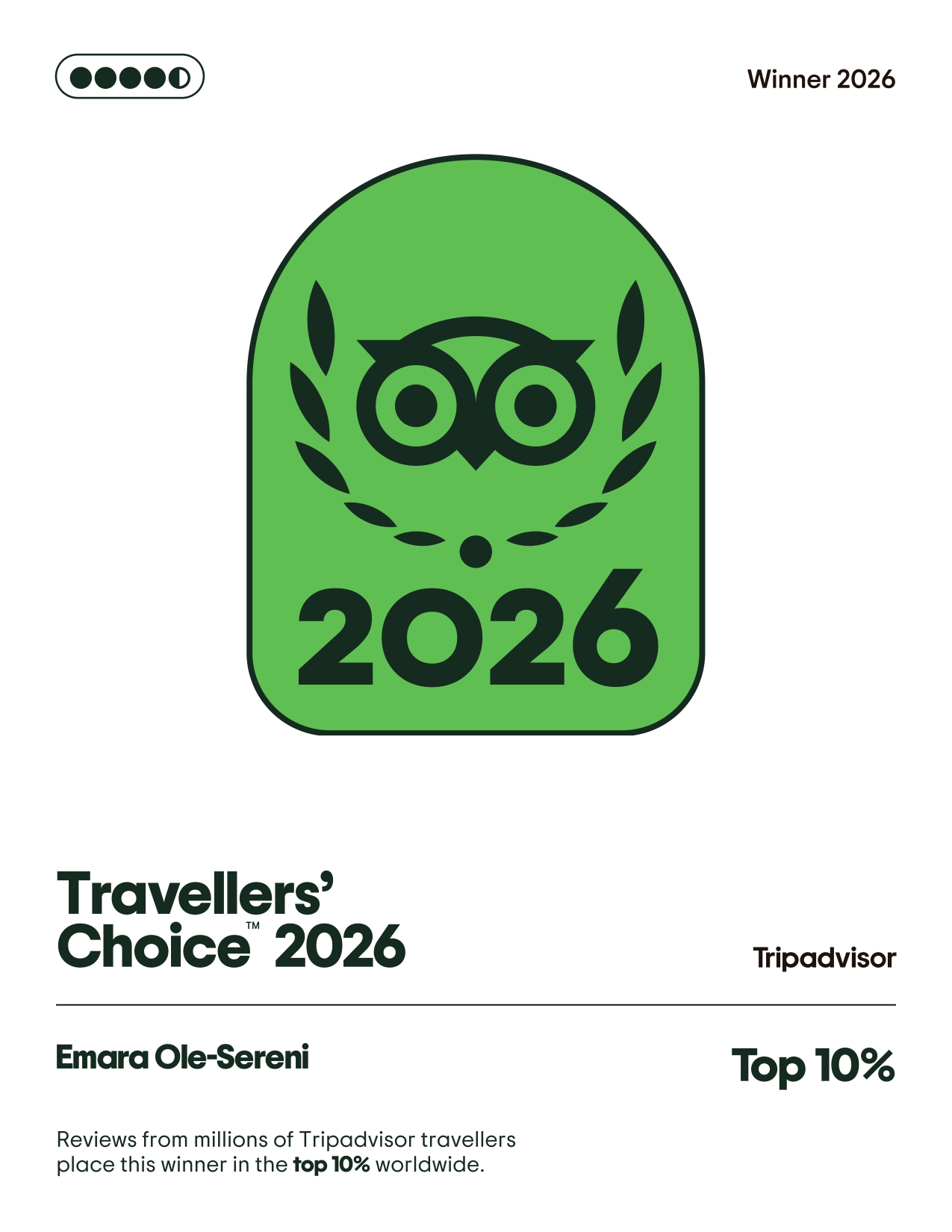 We're thrilled to be recognized in the Travellers' Choice Award 2026 by Trip Advisor, placing Emara Ole-Sereni among the top 10% of hotels worldwide. This achievement is a reflection of the incredible experiences shared by our guests and the dedication of our team, who go above and beyond every day to create memorable stays.

Thank you for choosing us, recommending us, and being part of our journey.

#EmaraOleSereni #TravellersChoice2026 #BestHotelInNairobi