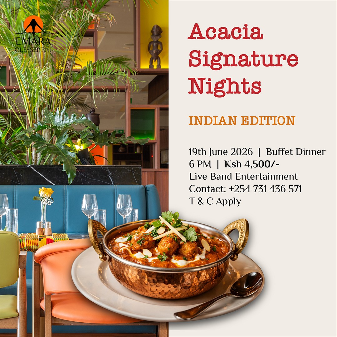 Spice up your Friday evening with a culinary journey through the vibrant flavors of Indian cuisine.  This week at Acacia Signature Nights, enjoy an exquisite Indian themed buffet featuring authentic flavors, bold spices, and timeless recipes, all served in the warm ambiance of Acacia Restaurant.

To reserve a table, call +254 731 436571.

#EmaraOleSereni #AcaciaRestaurant #BestHotelInNairobi