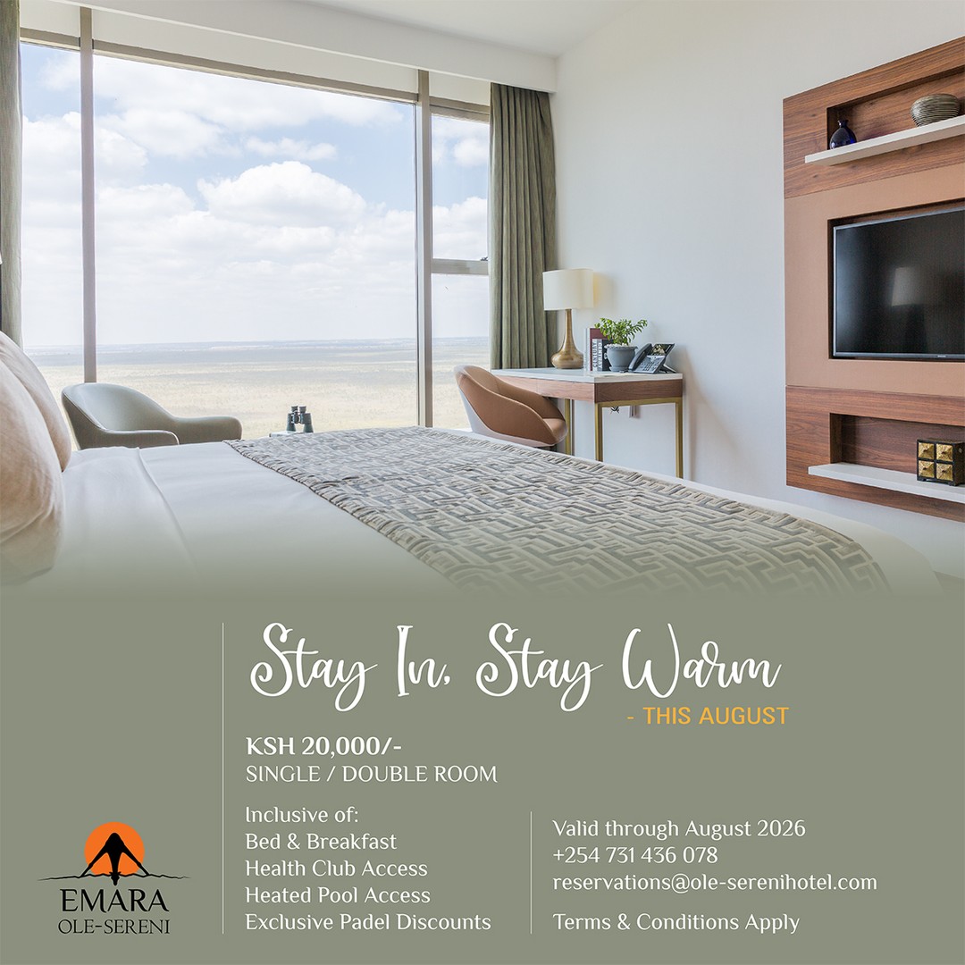 Stay In, Stay Warm! This August, escape the chill and settle into a staycation designed for comfort, relaxation and serenity. Enjoy panoramic views of the park and the city, access to a heated pool, health club access and memorable experiences accross the property.

To book a stay, call +254 731 436078.

#EmaraOleSereni #StayInStayWarm #BestHotelInNairobi