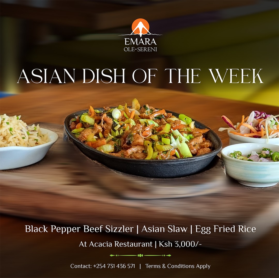 This week, take your taste buds on a journey to Asia. Our Asian Dish of the Week brings together a sizzling Black Pepper Beef Sizzler paired with Egg Fried Rice, a bold and flavorful pairing made for those who love their meals with a little heat and a lot of character.

To reserve a table, call +254 731 436571.

#EmaraOleSereni #AcaciaRestaurant #BestHotelInNairobi