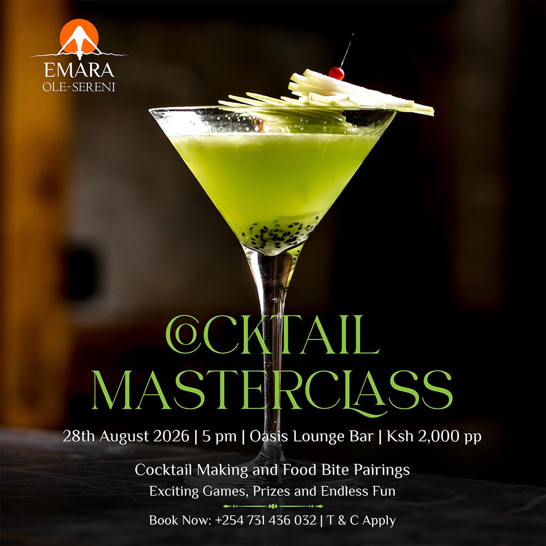 Cocktail Masterclass is back at Oasis Lounge Bar on 28th August. Join us this August for an exclusive cocktail making experience and enjoy signature food bitings, exciting indoor games and prizes to be won.

To reserve a spot, call +254 731 436032.

#EmaraOleSereni #CocktailMasterclass #BestHotelInNairobi