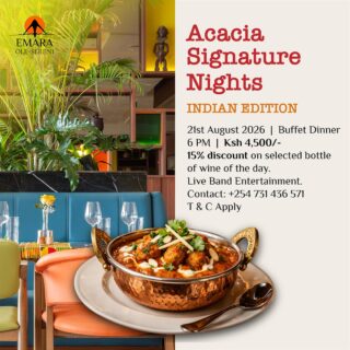 Spice up your Friday evening with a culinary journey through the vibrant flavors of Indian cuisine.  This week at Acacia Signature Nights, enjoy an exquisite Indian themed buffet featuring authentic flavors, bold spices, and timeless recipes, all served in the warm ambiance of Acacia Restaurant.

To reserve a table, call +254 731 436571.

#EmaraOleSereni #AcaciaRestaurant #BestHotelInNairobi