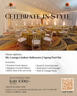End the year on a high note, celebrate in style! From elegant ballroom celebrations to rooftop soirées under the Nairobi skyline, make your end-of-year event one worth remembering with our specially curated packages. Choose your setting and enjoy premium event spaces, curated menus, entertainment, a dedicated event manager and more.

From Ksh. 4,500 | Valid until December 2026

#EmaraOleSereni #CelebrateInStyle #BestHotelInNairobi